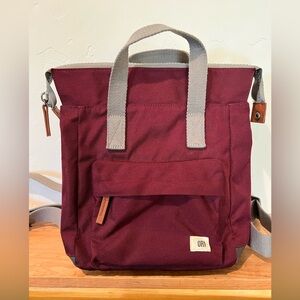 Maroon Canvas Backpack Tote with Gray Straps